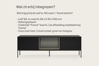 Tv-meubel + frame kwarts + Cocon groen + Cocon mosgrau, RAAT, Loef 165